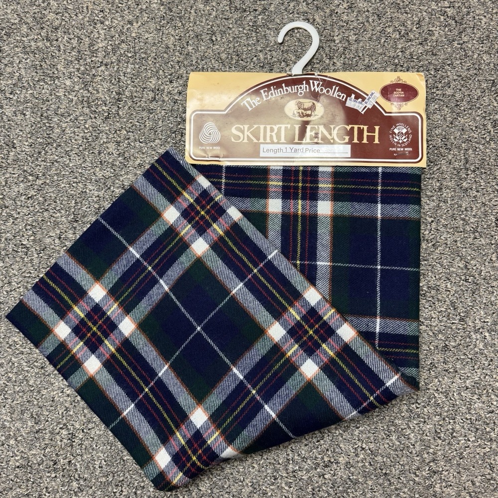 Edinburgh Woolen Mill Fabric Material Pure New Wool Plaid Green Tartan 1 Yard